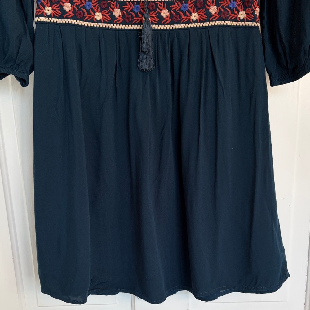 Blue Rain Navy / Teal Dress with Floral Embroidery Size Small - Picture 5 of 6